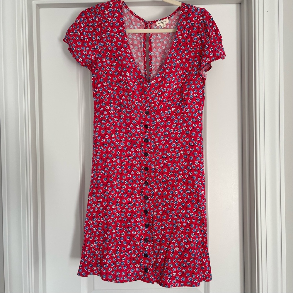 Red Mini Floral Sundress with V-Neck